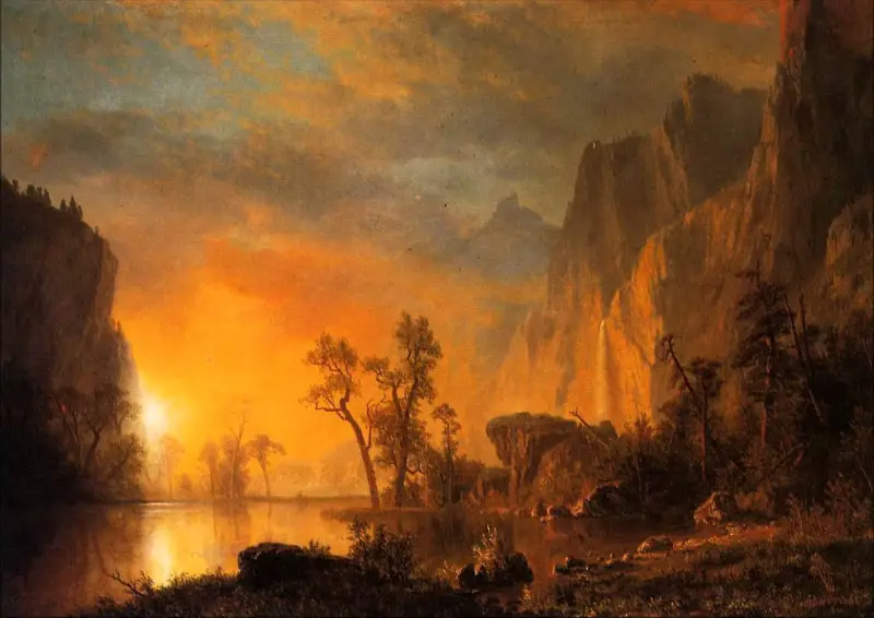 Albert Bierstadt Amerikanischer Landschaftssonnenuntergang - Sonnenuntergang in den Rocky Mountains